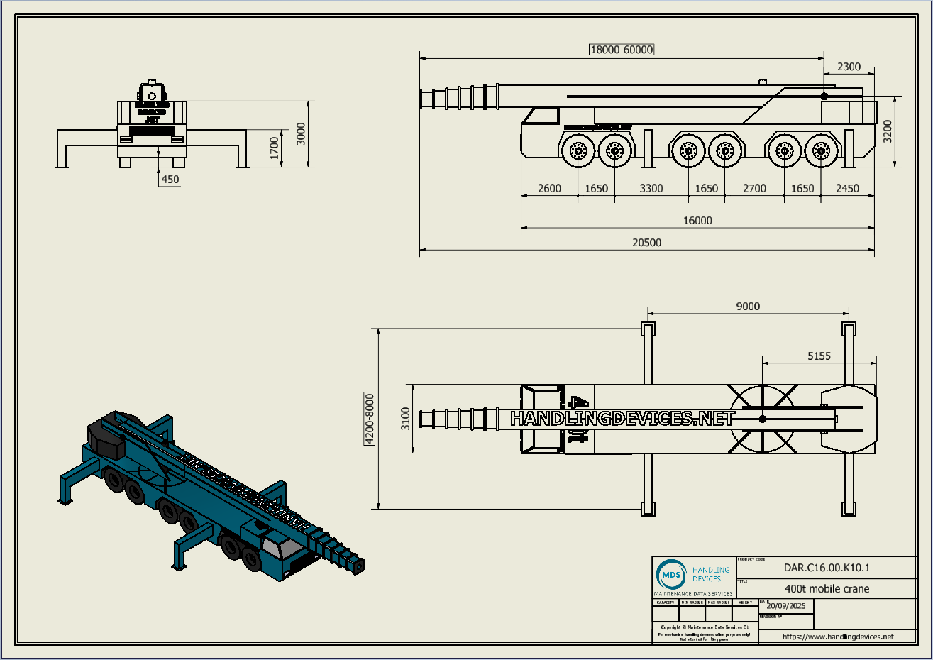 400 t mobile crane technical drawing